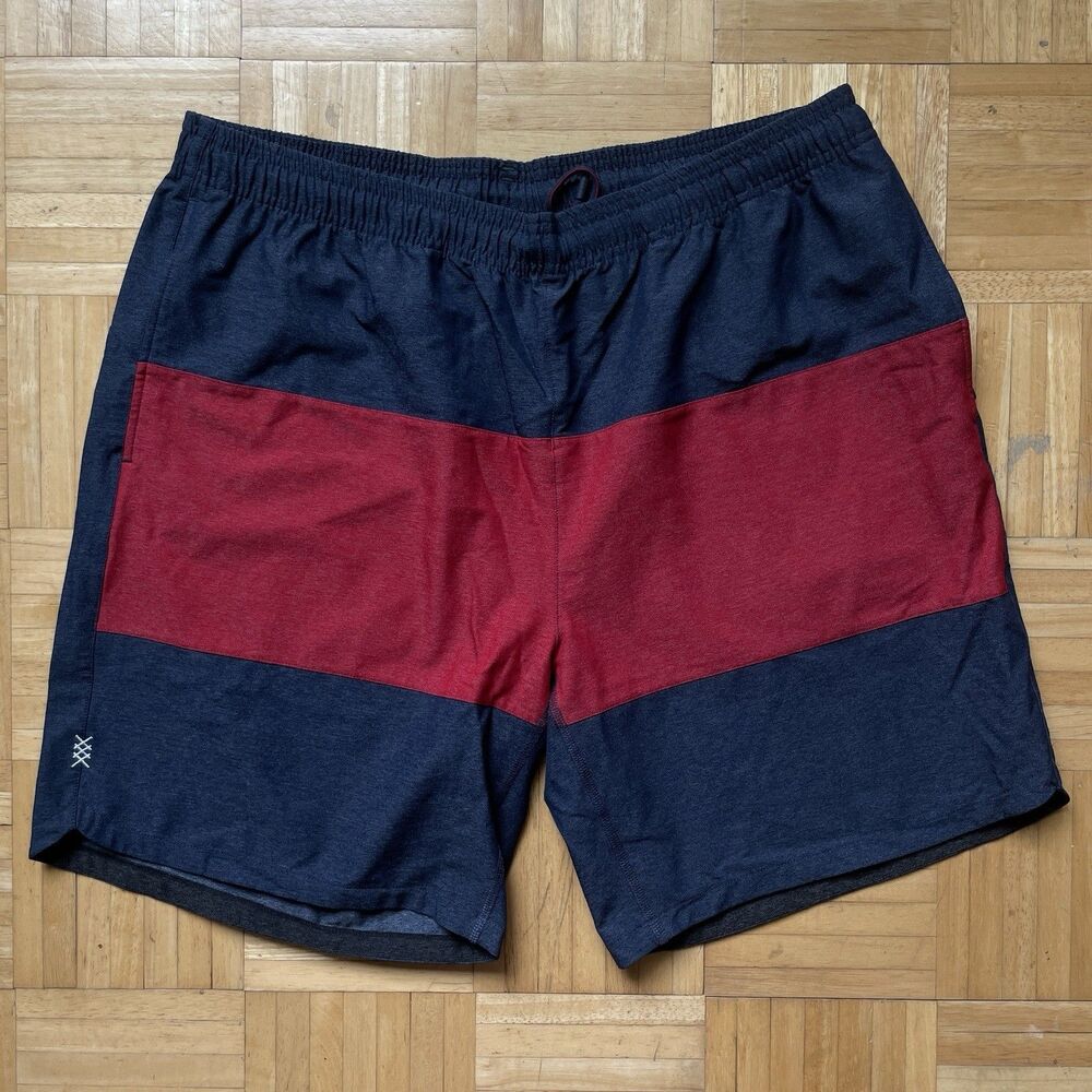 Rhone Mako 8" Shorts Unlined Men's XL Blue Red Stretch Waist Drawstring Athletic